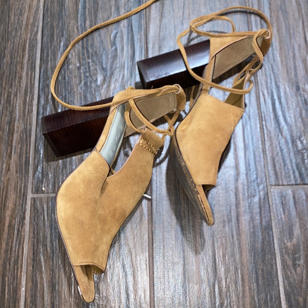 1 State Cognac Block Heel Peep Toe Heel - image 6